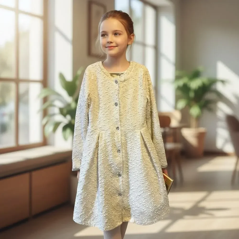 Nanette Kids Dress & Coat Set – Size 7/8 – Ivory Holiday/Party Outfit